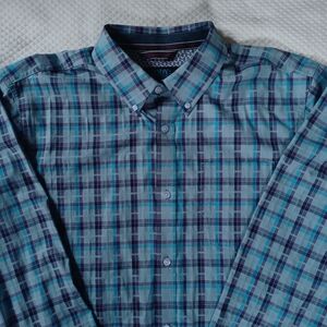 Men's Cody James Teal and Purple Plaid Button-Down Shirt Size Small